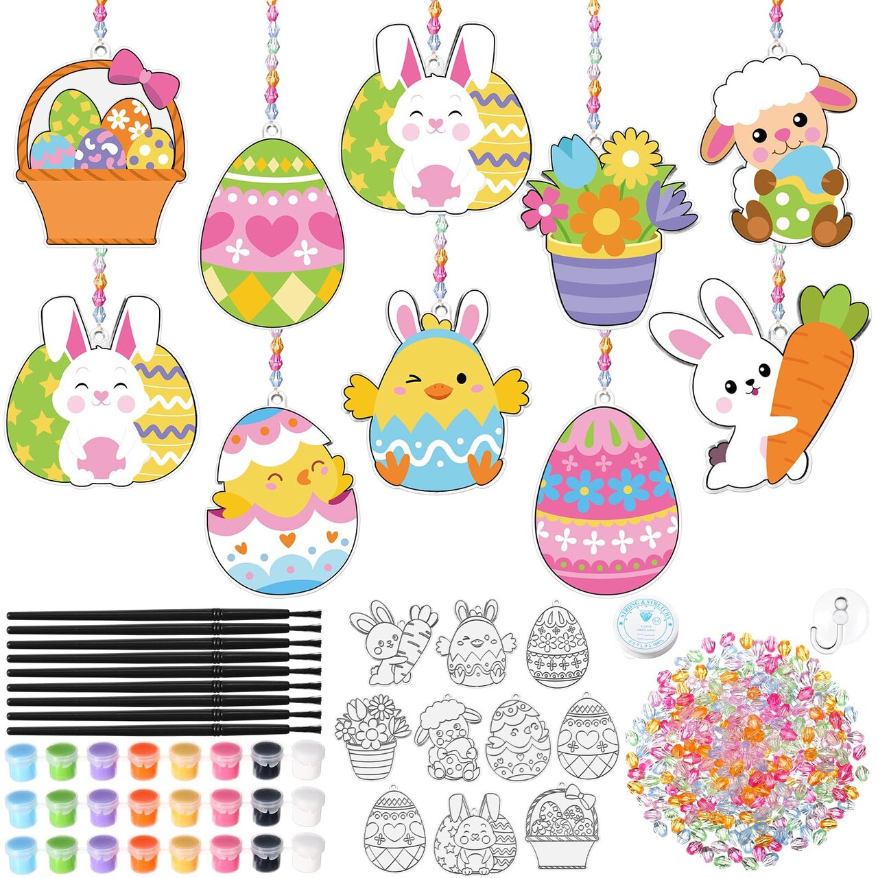 30 Set Easter Craft Kit Suncatchers Kit Spring Easter Eggs DIY Suncatchers Craft Kit Make Your Own Suncatcher Paint Easter Bunny Sun Catcher Ornaments for Spring Art Craft Painting Activity
